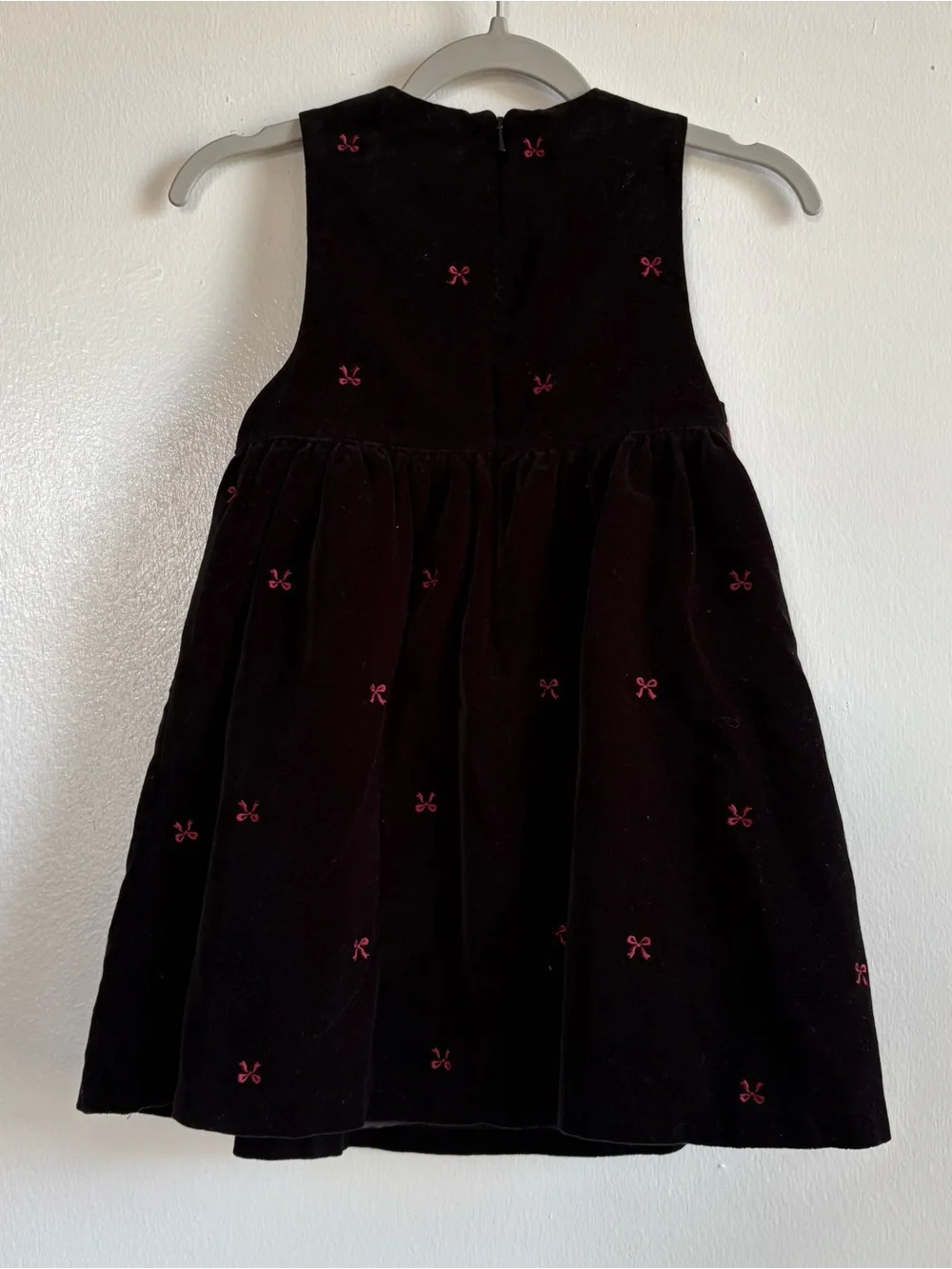Gymboree Girls 3T Black Velvet Holiday Xmas Dress Sleeveless Red Bow Zip Back